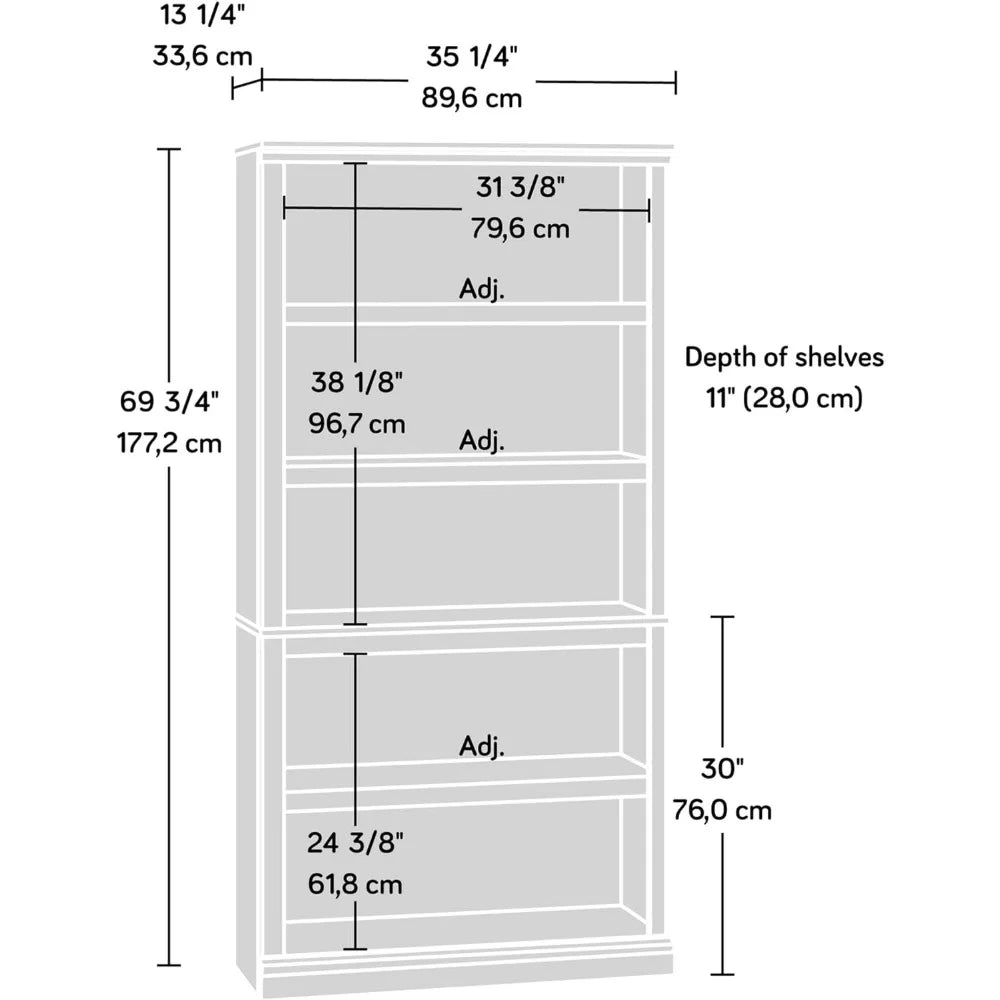 Miscellaneous Storage 5 Bookcase/Book Shelf, L: 35.28" x W: 13.23" x H: 69.76", Washington Cherry finish bookshelf book rack