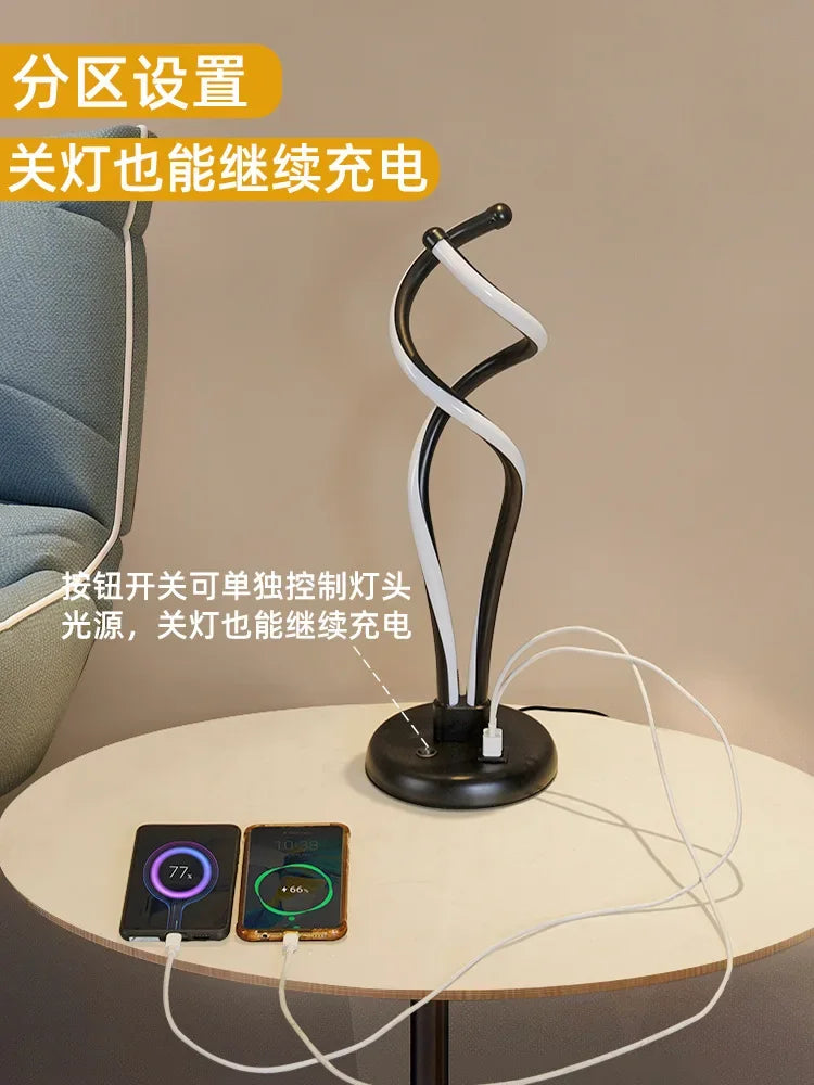 Table Lamp Bedside Modern Minimalist Creative Bedroom Fashionable Study Bedside USB Charging Lampadaire Salon Tall Lamp