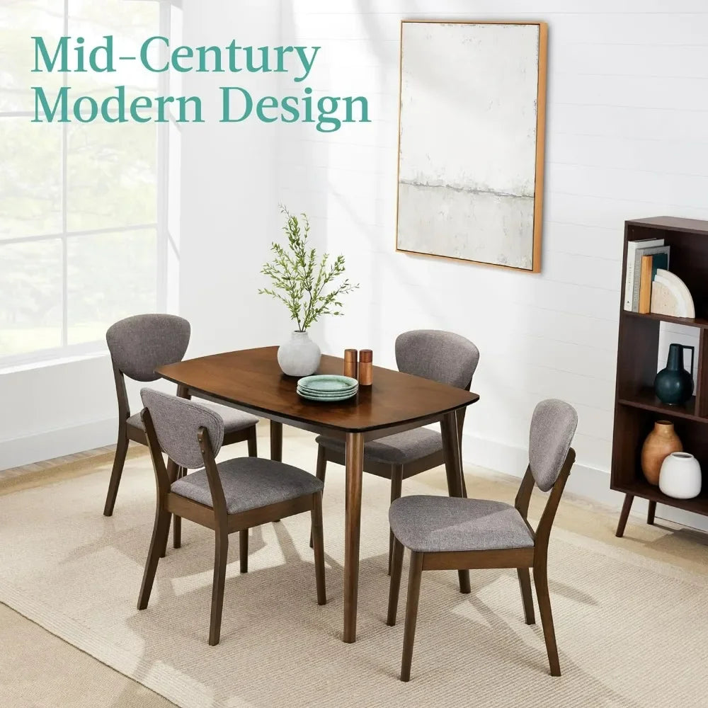 Dining Set Apartment w/ 4 Chairs, Padded Seats & Backrests, Wooden Frame,Compact Mid-Century Modern Table & Chair Set