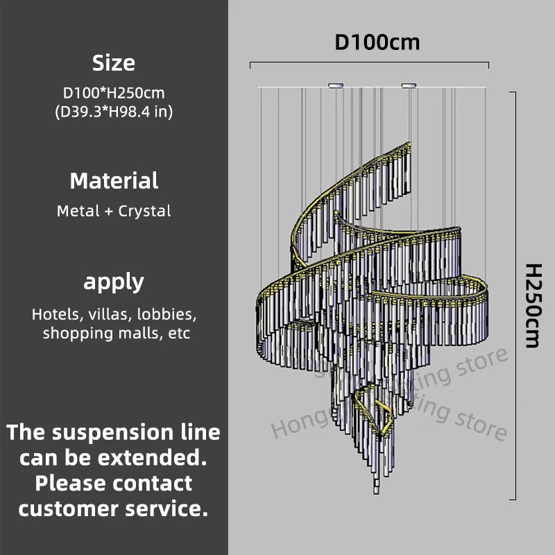 Modern Led Hall Luxury Crystal Chandelier Villa Hall High Ceiling Hanging Lights Customable Hotel Lobby Hanging Lamp