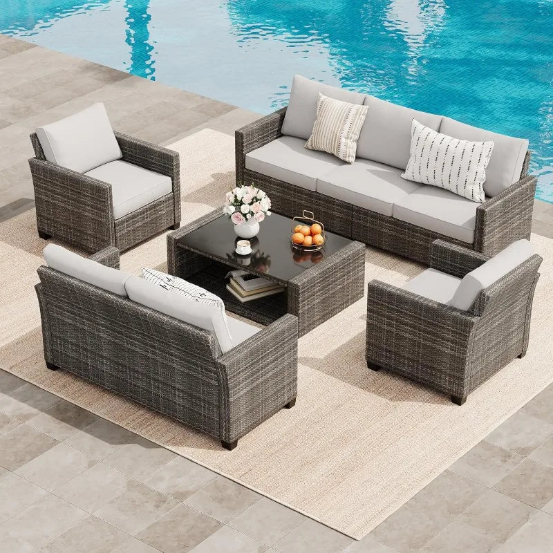8-Piece Rattan Patio Set, Outdoor Sectional with Cushions & Coffee Table