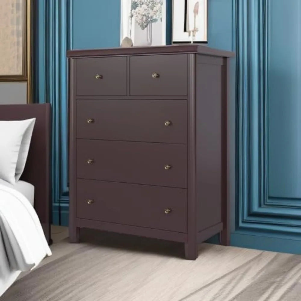 Tall Chest of Drawers, 5 Drawer with Deep Space, Wood Dresser Storage Cabinet