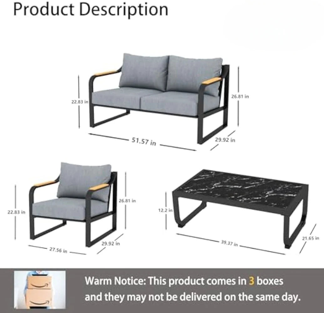 Metal Patio Furniture Set, 4 Pieces Outdoor Conversation Set with Thick Cushion Modern Patio Chat Sofa Set for Balcony rattan