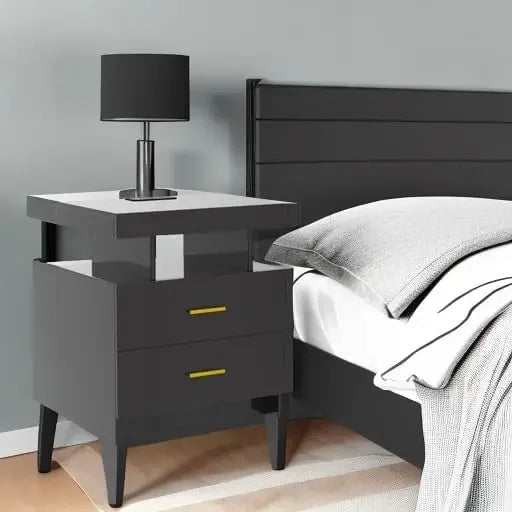 Auto LED Nightstand with Wireless Charging Station & USB Ports,High Gloss Bedside Tables with 2 Drawers,Floating Nightstand