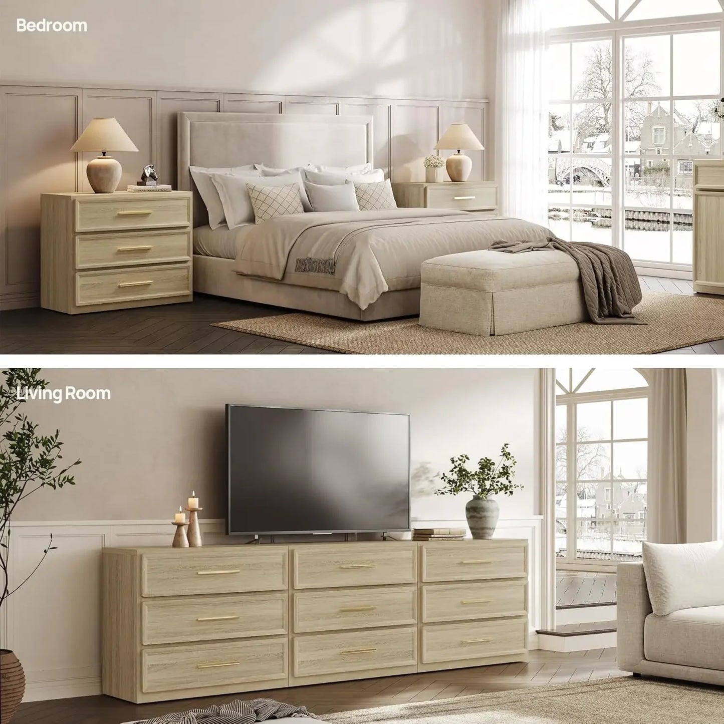 Night Stand Set 2 Oversized Extra Large Nightstands Set of 2 Tall Bedside Side Table with 3 Drawers Storage Modern End Tables