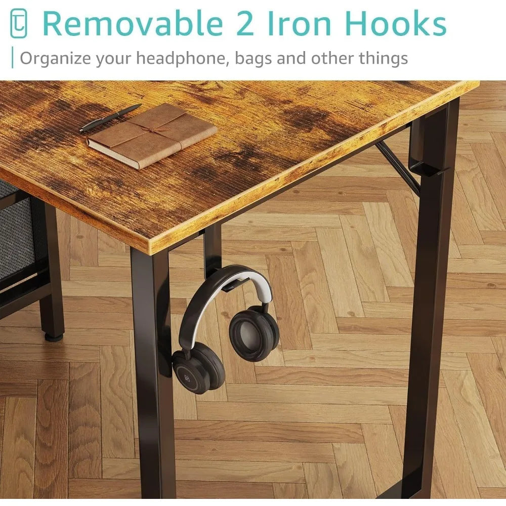 47 Inch Fabric Drawer Computer Desk, Reversible Writing Desk for Home Office, Modern Simple Style