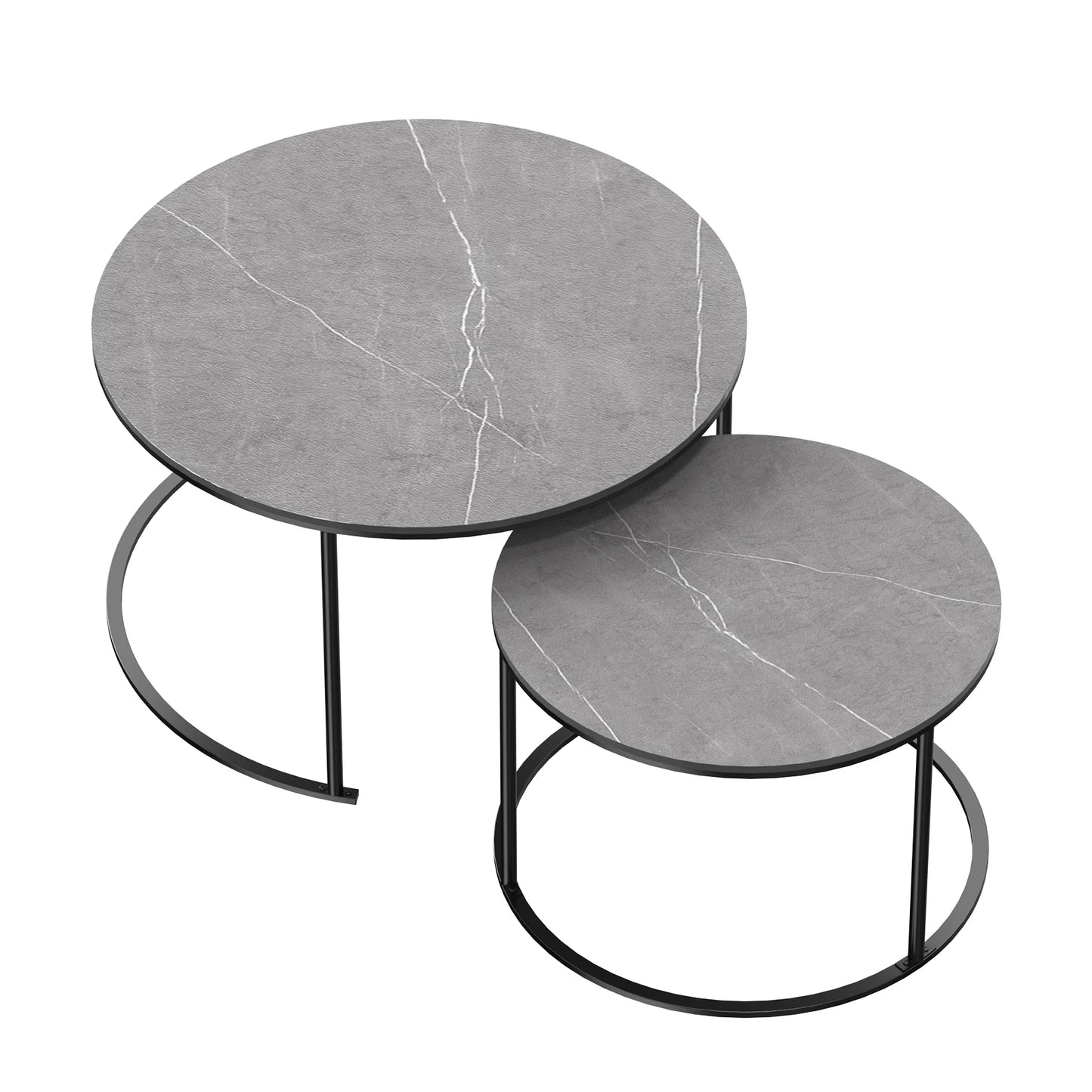 Modern Nesting Round Grey Marble Top Coffee Table Set Sintered Stone Table Metal Legs Home Furniture