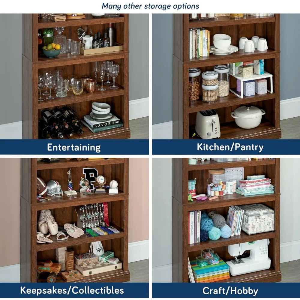 Miscellaneous Storage 5 Bookcase/Book Shelf, L: 35.28" x W: 13.23" x H: 69.76", Washington Cherry finish bookshelf book rack