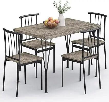 5-Piece Dining Table Set - Space-Saving Kitchen Table with 4 Chairs, Easy Assembly Modern Wood and Metal Furniture for Apartment