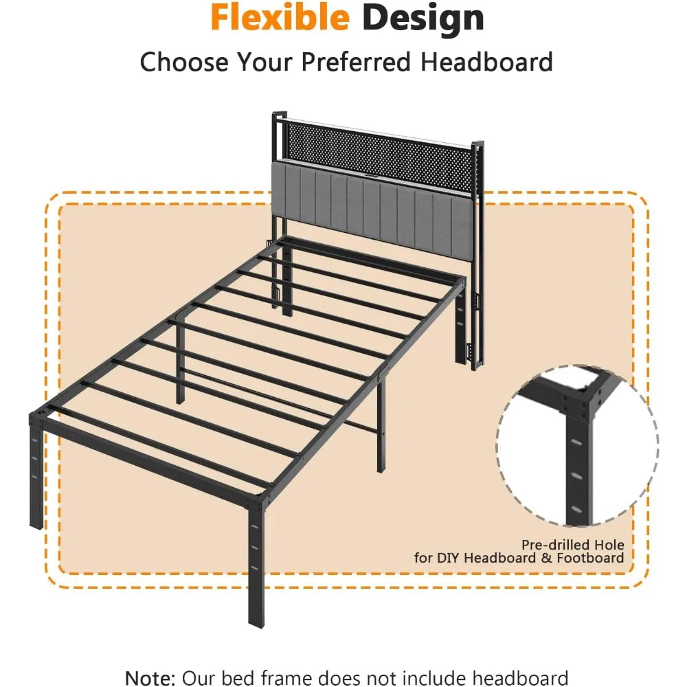 14 Inch Metal Twin Bed Frame with Slat Support, No Box Spring Needed, Heavy Duty Steel, Black