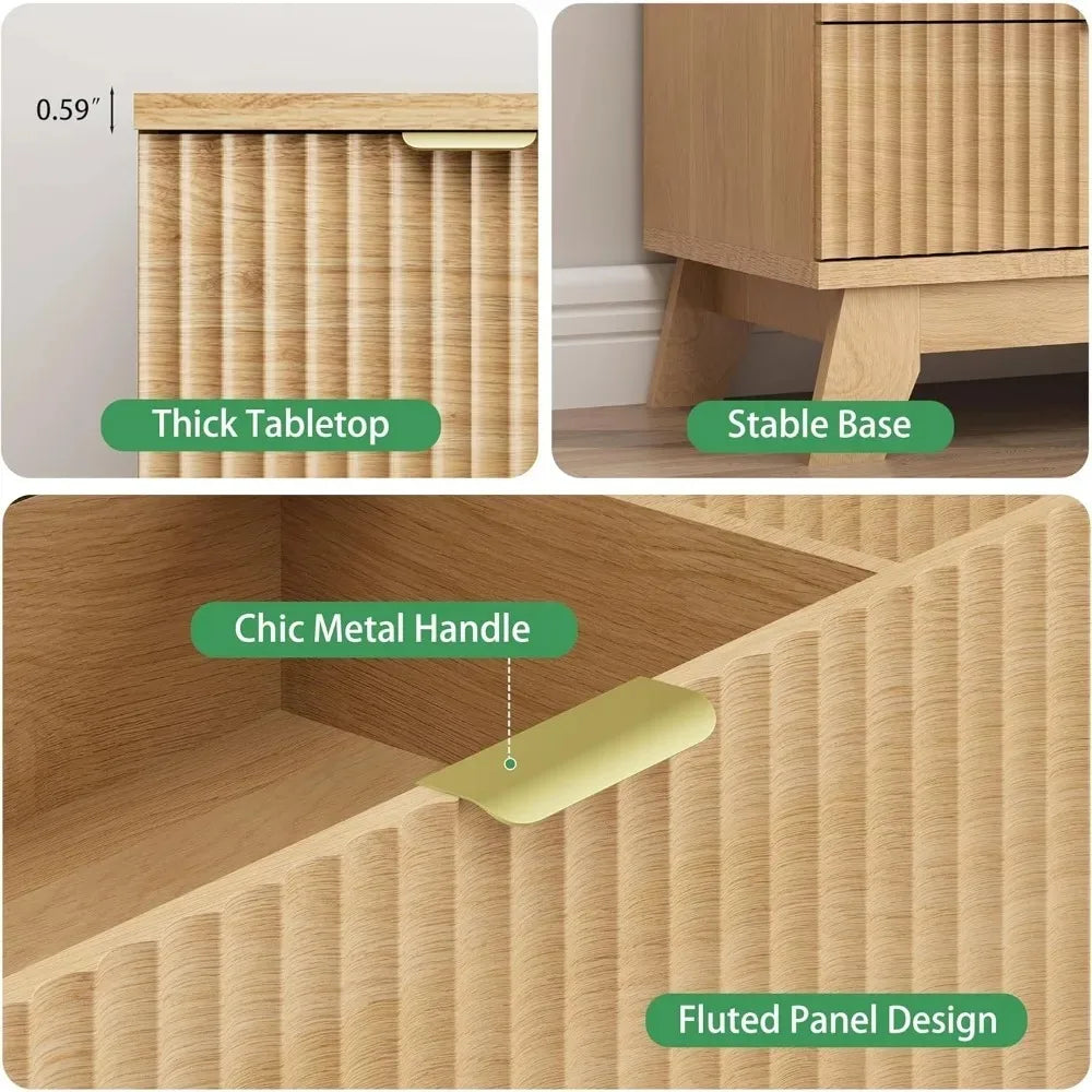 Fluted Dresser for Bedroom with 6 Drawers, 46" Tall Modern Chest of Drawers with Metal Handle, Wooden Dresser TV Stand, Wood Clo