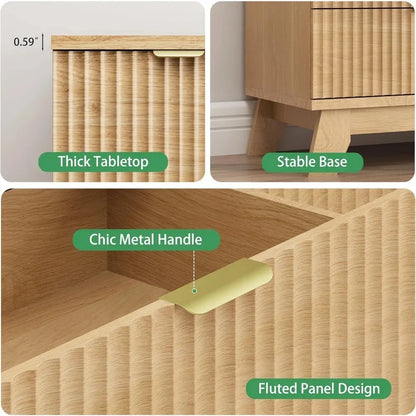 Fluted Dresser for Bedroom with 6 Drawers, 46" Tall Modern Chest of Drawers with Metal Handle, Wooden Dresser TV Stand, Wood Clo