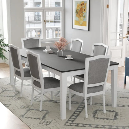 Dining Table Set for 6 Farmhouse Kitchen Table Set with 6 Upholstered Chairs for Kitchen Dining Room, Extendable Dining Table Se