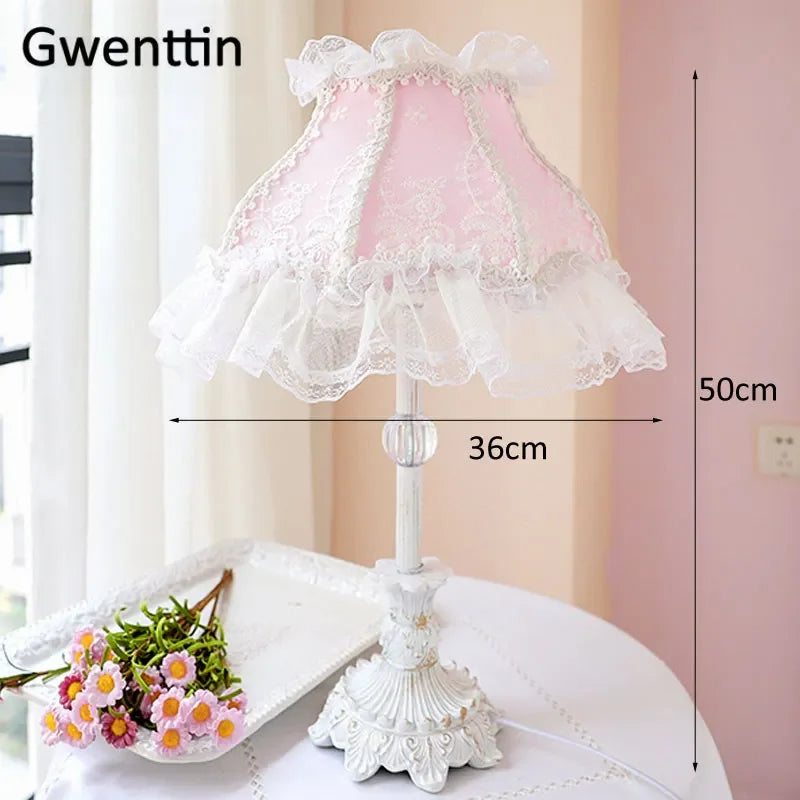 Nordic Ins Pink Table Lamps Lace Fabric Lamp Led Stand Desk Light Fixtures for Bedroom Bedside Princess Home Decor Luminaire E27