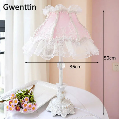 Nordic Ins Pink Table Lamps Lace Fabric Lamp Led Stand Desk Light Fixtures for Bedroom Bedside Princess Home Decor Luminaire E27