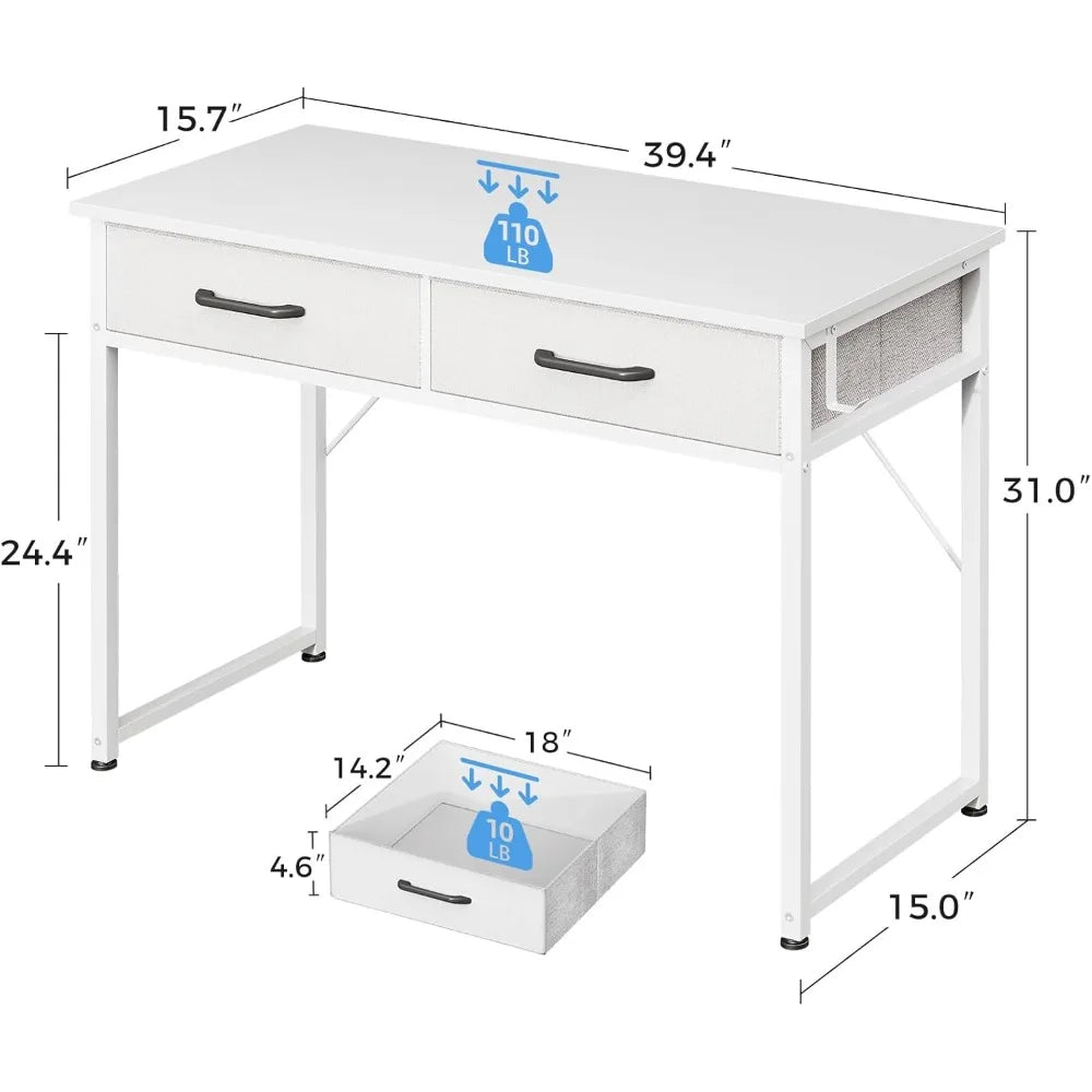 40 Inch Compact Computer Desk with Storage Drawers and Headphone Hook for Home Office and Study