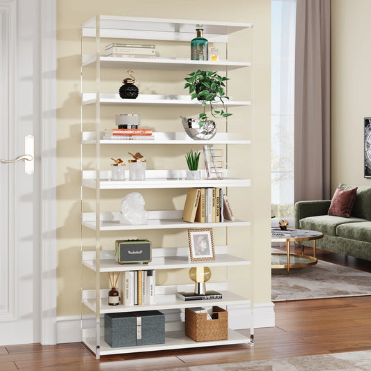 Tribesigns 8-Tier Acrylic Bookshelf, Modern Bookcase with Wood Shelves, 63" Display Storage Rack for Living Room, Bedroom
