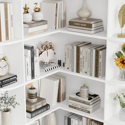 74” Tall Corner Bookshelf, 6-Tier Bookshelf and Bookcase with Open Storage, L Shaped Tall Bookcases Wooden Storage Shelves