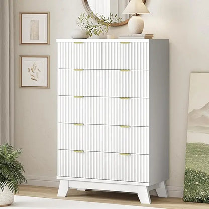 Fluted Dresser for Bedroom with 6 Drawers, 46" Tall Modern Chest of Drawers with Metal Handle, Wooden Dresser TV Stand, Wood Clo