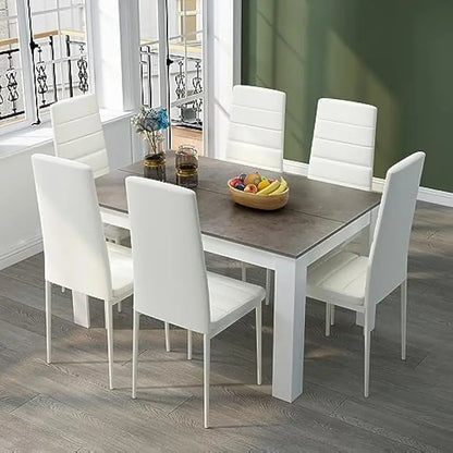 Dining Table and Chairs Set 6, 7 Pieces Kitchen Table Set with High Back Faux Leather Chair for Dining Room Kitchen Rectangular