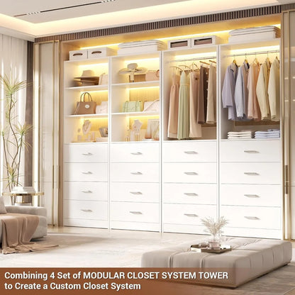 Closet Drawers System, 21.3" Wood Closet Organizer System with 4 Drawers, Modular Walk-in Closet System Storage Unit