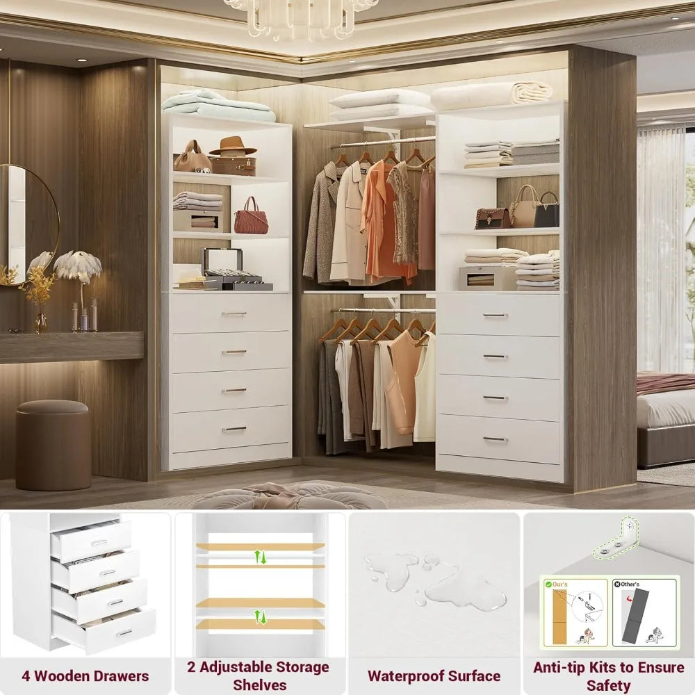 Closet Drawers System, 21.3" Wood Closet Organizer System with 4 Drawers, Modular Walk-in Closet System Storage Unit