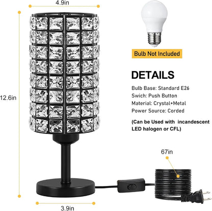 Elegant Crystal Table Lamps Set of 2 Black Modern Bedside Lamp Small Decorative Nightstand Lamp Black Desk Lamp for Living Room