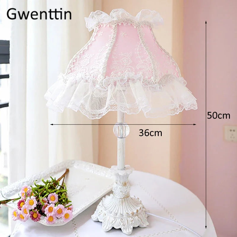 Nordic Ins Pink Table Lamps Lace Fabric Lamp Led Stand Desk Light Fixtures for Bedroom Bedside Princess Home Decor Luminaire E27