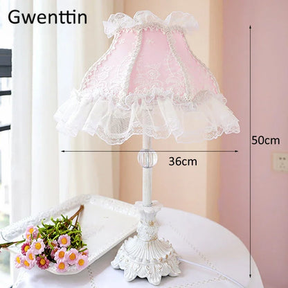 Nordic Ins Pink Table Lamps Lace Fabric Lamp Led Stand Desk Light Fixtures for Bedroom Bedside Princess Home Decor Luminaire E27