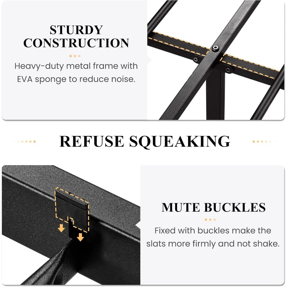 Heavy Duty Metal Bed Frame, Platform Base with Wooden Headboard Footboard, Strong Slats Support, No Box Spring Needed