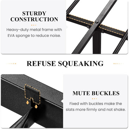 Heavy Duty Metal Bed Frame, Platform Base with Wooden Headboard Footboard, Strong Slats Support, No Box Spring Needed