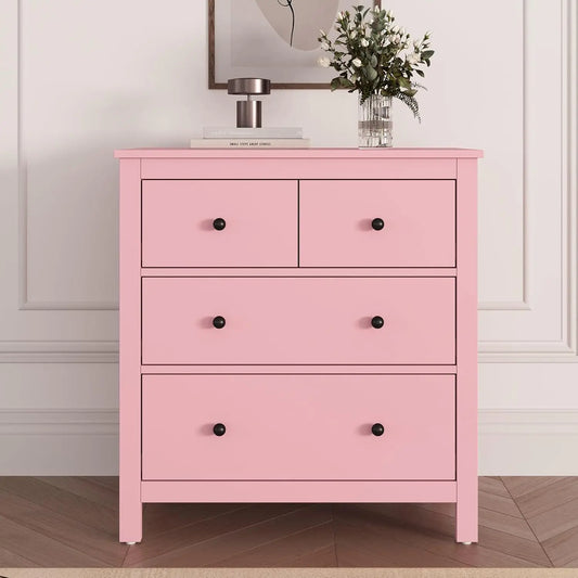 RoyalCraft Pink Nightstand for Bedroom, Wide Nightstand with 3 Drawer, Wood End Table with Storage