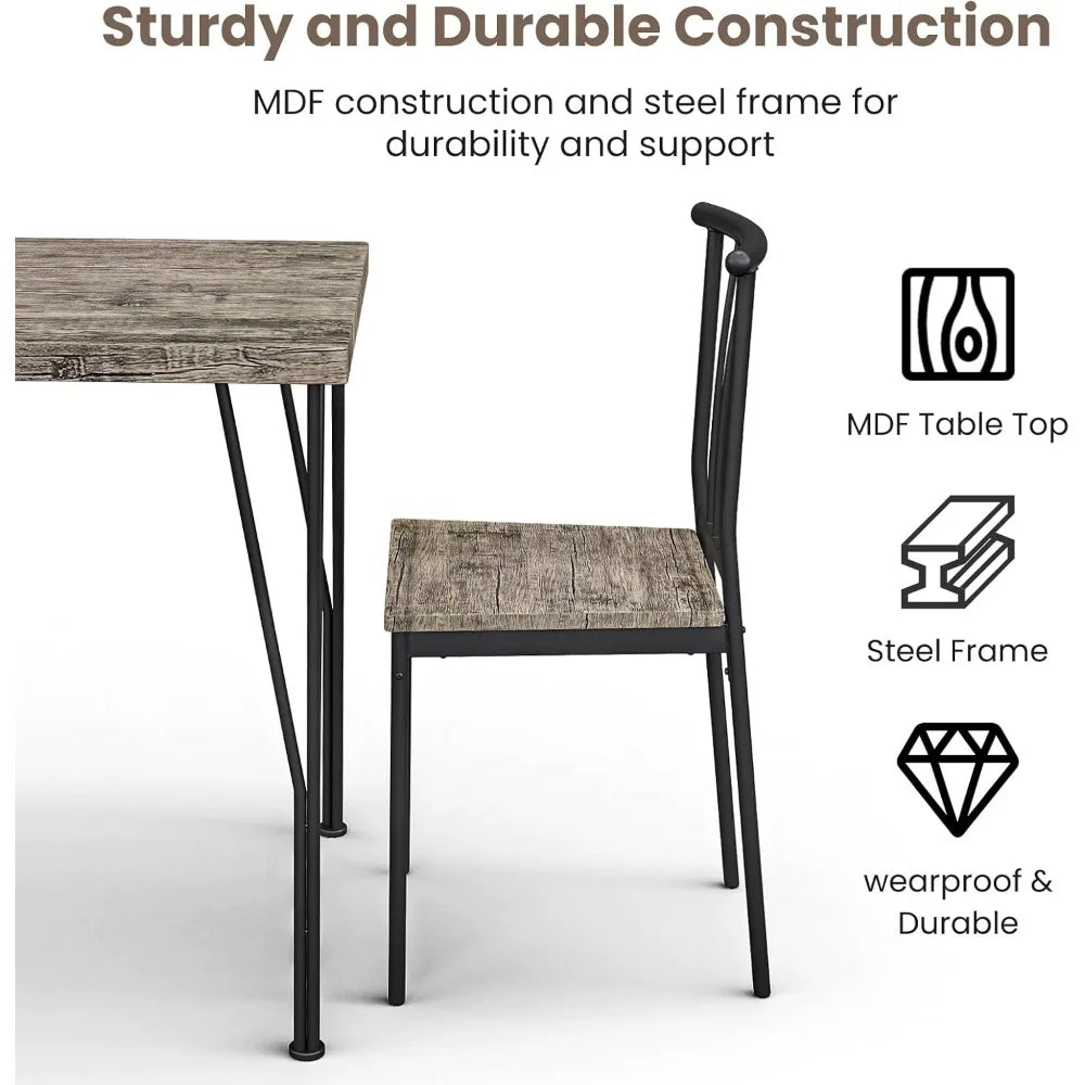 5-Piece Dining Table Set - Space-Saving Kitchen Table with 4 Chairs, Easy Assembly Modern Wood and Metal Furniture for Apartment