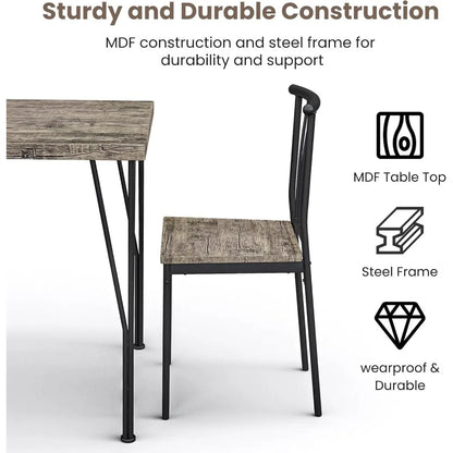 5-Piece Dining Table Set - Space-Saving Kitchen Table with 4 Chairs, Easy Assembly Modern Wood and Metal Furniture for Apartment