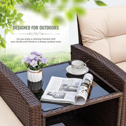 3 Pieces Patio Furniture Sets Outdoor PE Rattan Wicker Chairs with Soft Cushion and Glass Coffee Table