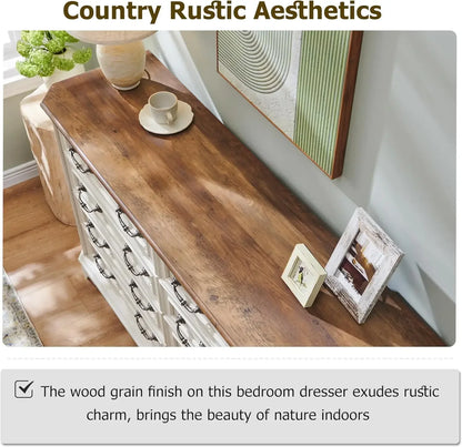 NEW Farmhouse 8 Drawers Dresser for Bedroom, 54" Wide Wood Rustic Chest of Drawers - Natural Texture, Vintage Design, Storage
