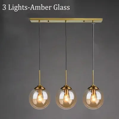 Amber Smoke Gray Clear Glass Pendant Lamp LED E27 Hanging Light for Dining Room Table Kitchen Island Bedroom Bedside Lighting