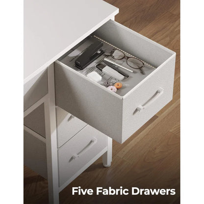 Home Office Computer Desk with Power Outlets, LED Light & 5 Drawers - Writing Desk with Monitor Stand