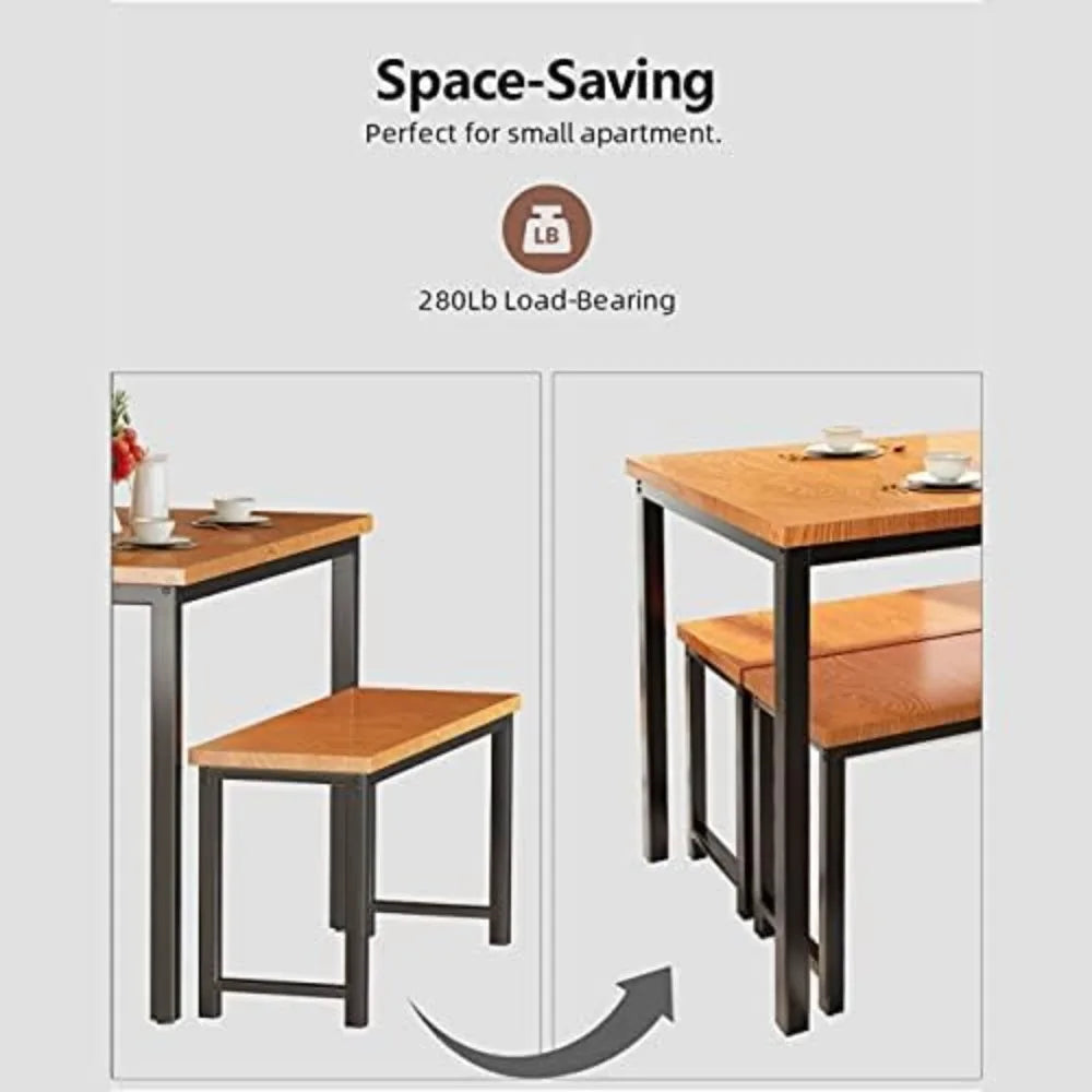 Dining Room Table Set, Kitchen Table Set with 2 Benches, Ideal for Home, Kitchen and Dining Room, Breakfast Table 47.2x28.7x29.5