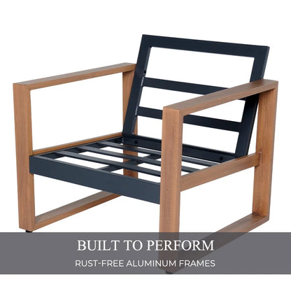 Outdoor 4-Piece Modern Furniture Sets,5 Person Conversation Set, Faux Wood Grain Finish Frame Sofa with Olefin Thick Cushions