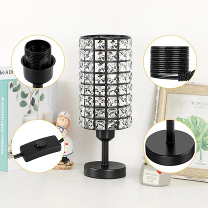 Elegant Crystal Table Lamps Set of 2 Black Modern Bedside Lamp Small Decorative Nightstand Lamp Black Desk Lamp for Living Room