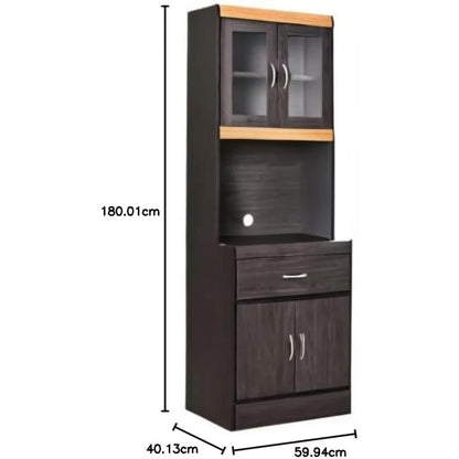 Hodedah Long Standing Kitchen Cabinet with Top and Bottom Enclosed Cabinet Space, One Drawer, Large Open Space for Microwave