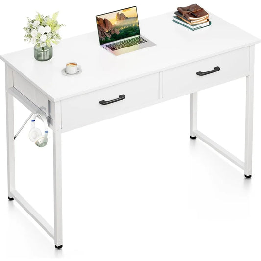 40 Inch Compact Computer Desk with Storage Drawers and Headphone Hook for Home Office and Study