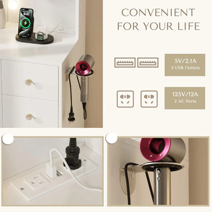 Vanity Desk with Mirror and Lights, Makeup Vanitys Desk with 9 Drawers and 6 Storage Shelves Dressing Table, Vanity Desks