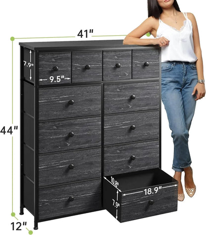 Dresser for Bedroom with 12 Drawers Dressers & Chests of Drawers Black Dresser for Bedroom, Fabric Dresser, Black