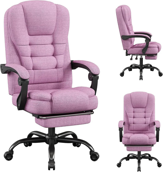 Fabric Office Ergonomic Computer Chair- High Back Executive Big and Tall Desk Chairs, Height Adjustable with Footrest Lumbar