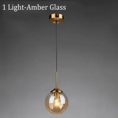 Amber Smoke Gray Clear Glass Pendant Lamp LED E27 Hanging Light for Dining Room Table Kitchen Island Bedroom Bedside Lighting