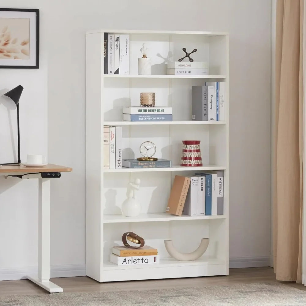 Book caseSTARY 5 Shelf White Bookcase 60 inch Tall Wood Bookshelf for Bedroom