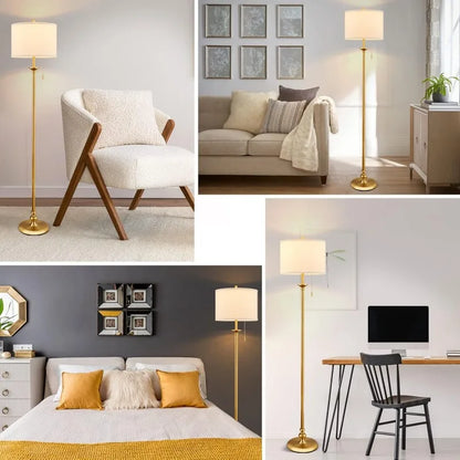 Modern Floor Lamp, 60" Standing Lamp for Living Room with Fabric Lamp Shade&Pull Chain, Corner Tall Reading Light