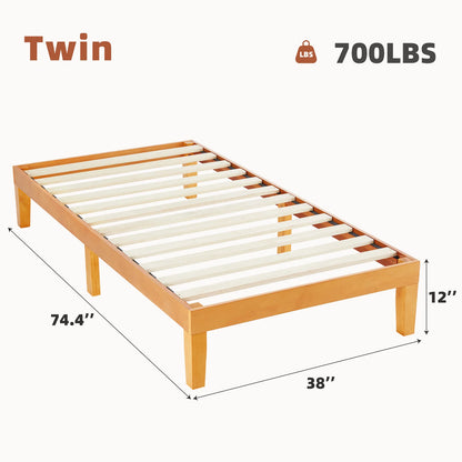 JHK Queen Solid Wood Bed Frame with Sturdy Wood Slat Support No Box Spring Needed Easy Assembly Eco-Friendly For Living Room